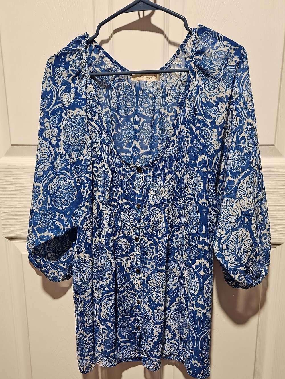 Liberty Love Blue and White Floral Button-Front Top